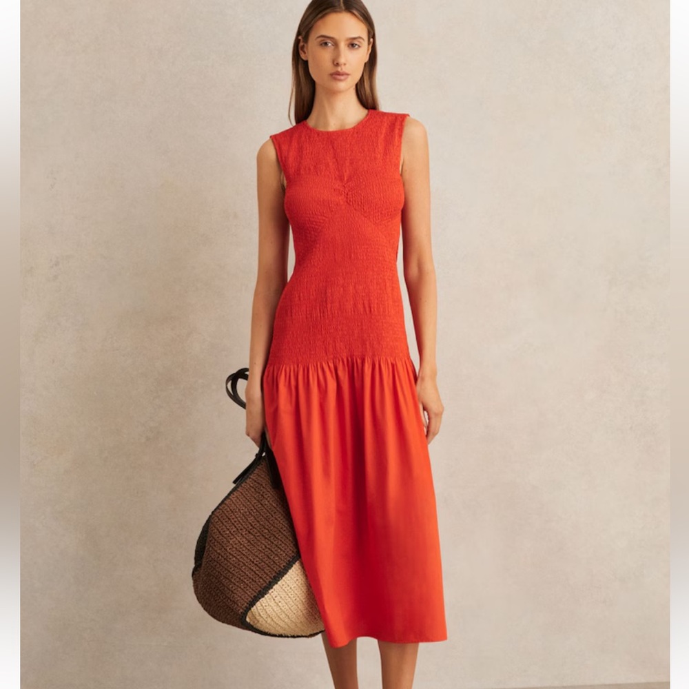 NWT REISS Annabel red cotton shirted Sleeveless Dress 6 small medium